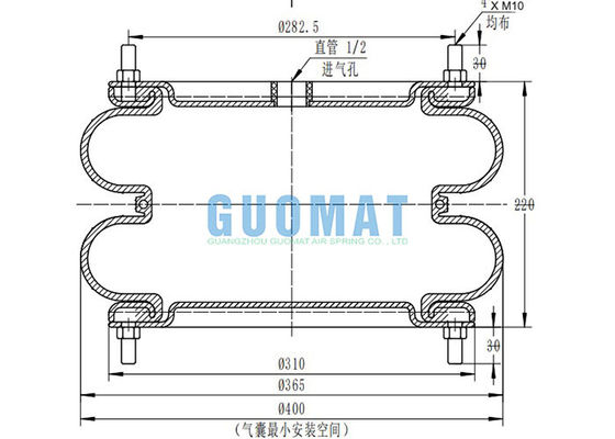 Dunlop 14 1/2" Firestone industriale delle molle pneumatiche X2 W01R584064 con l'anello della flangia
