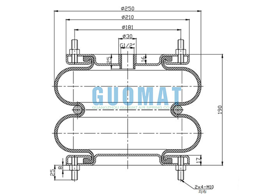 10" soffietti di gomma della molla pneumatica della sospensione del dispositivo per l'impaccettamento X2 FD210-22 DS Contitech