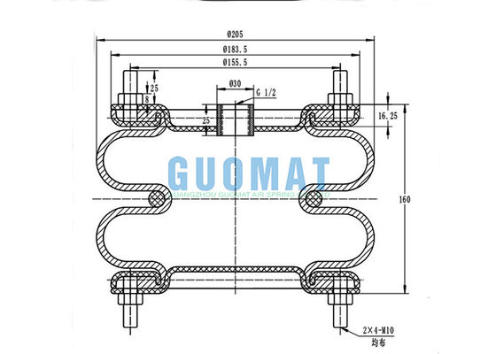 8" soffietti di gomma complicati della flangia X2 della molla pneumatica W01R584055 del piatto di alluminio industriale del Firestone