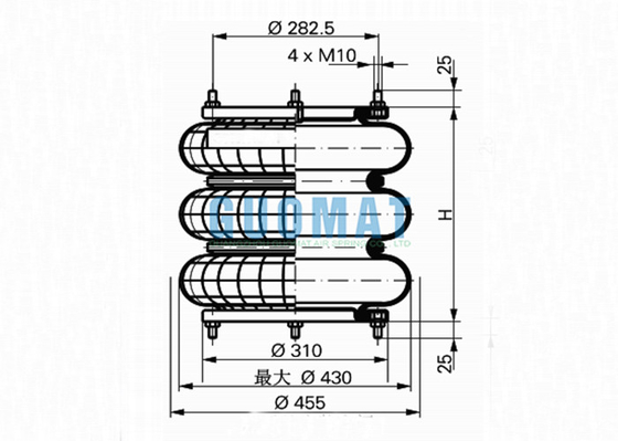Sistema pneumatico di gomma complicato 16" della molla pneumatica di triplo di FT 816-40 DS M10 soffietti dell'aria di x3 ContiTech