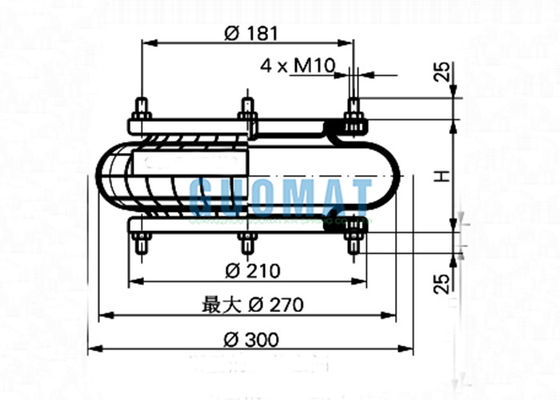 I soffietti industriali del Firestone W01-R58-4057 del FS 210-10 DS della molla pneumatica di 4.1KG ContiTech disegnano il montaggio di Bolt del perno degli airbag