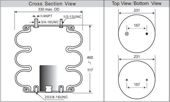 W01-358-8029 Attuatore ad aria tripla convoluta a sospensione di pietra di fuoco