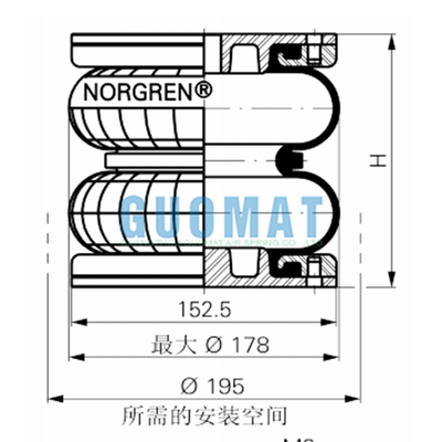 Soffietto pneumatico a doppia convoluzione Norgren PM/31062 6''X2 Molla pneumatica compatta