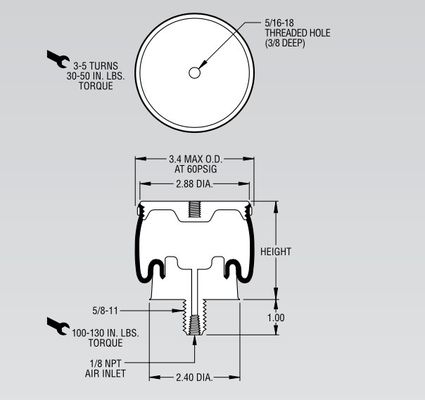 W02-358-3003 la molla pneumatica della sospensione di stile 1M1A-1 insacca con il perno d'ottone 1/8 NPT