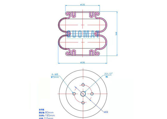 presa d'aria industriale dell'azionatore G1/4 dell'avvolgimento delle molle pneumatiche 2B188168 doppia