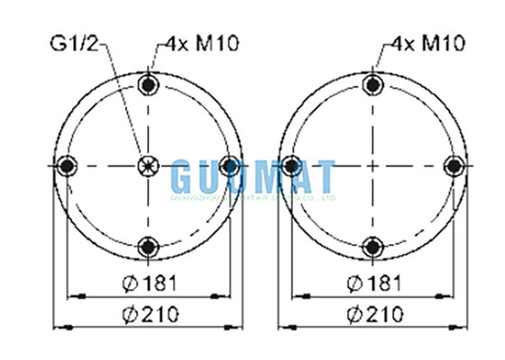 10''X2 Soffietto in gomma riempito di gas FD 210-22 1/2 M10 Molla pneumatica industriale con flangia Contitech