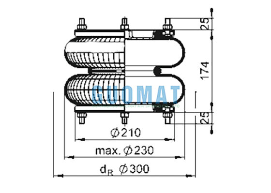 10''X2 Soffietto in gomma riempito di gas FD 210-22 1/2 M10 Molla pneumatica industriale con flangia Contitech