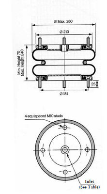 I soffietti di gomma d'acciaio industriali della molla pneumatica PNP305450112 di ContiTech il FD 210-22 10x2 raddoppiano l'airbag complicato