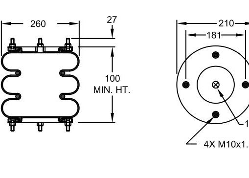 La molla pneumatica W01-R58-4059 colpisce i soffietti di gomma dello PS 1539 10 x 3 con la flangia timbrata
